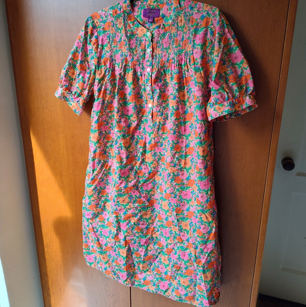 J. Crew Pink and Orange Floral Short-Sleeve Shift Dress